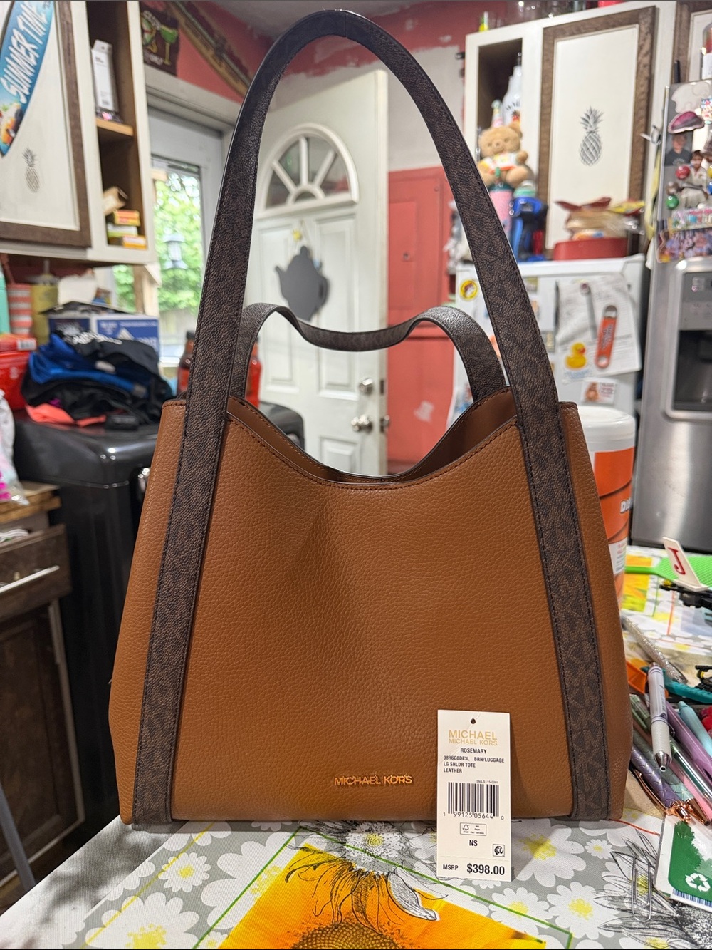 Michael Kors Tan Pebble Leather Shoulder Bag with Brown MK Trim
